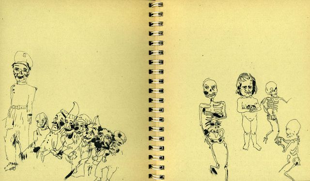 Double page extraite de Des enfants, des monstres et tout ça, de Anne-Laure Draisey, éd. Lune Produck 1994