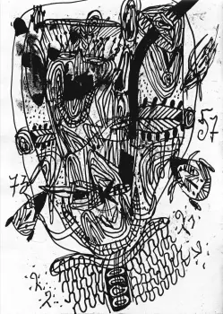 Illustration d'Olivier Pigassou extraite de Têtes Perdues, éd. Hanga Roa, 1991