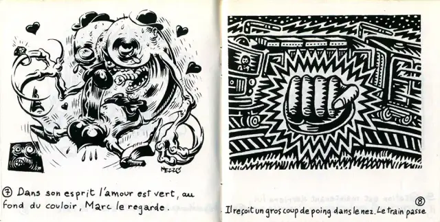 Double page de Mezzo et Y5/P5 extraite de Vert, Les comptines du Taré, 1988.