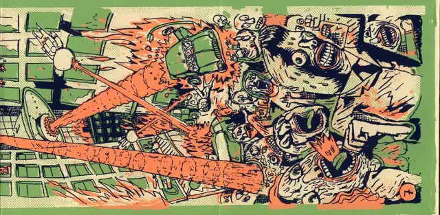 Double page verso de Winshluss extraite de 7 façons d'en finir avec l'humanité, éd. Le Dernier Cri, 1999