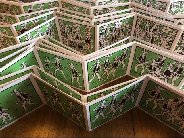 Aperçu du leporello 78 cow-boys de Stanislas, édité en 2026 par L'atelier du macareux. Source : L'atelier du macareux.