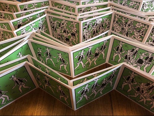 Aperçu du leporello 78 cow-boys de Stanislas, édité en 2026 par L'atelier du macareux. Source : L'atelier du macareux.