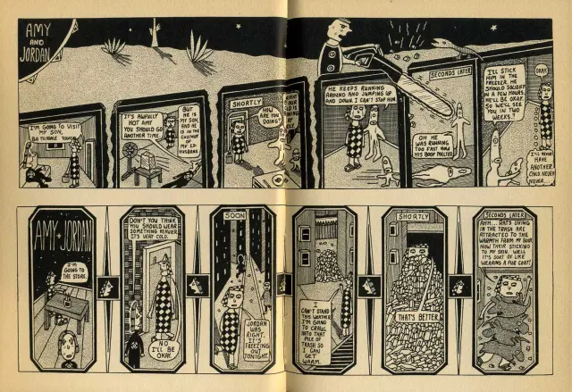 Double page extraite de Amy + Jordan, de Mark Beyer, éd. Sketch, 1993.
