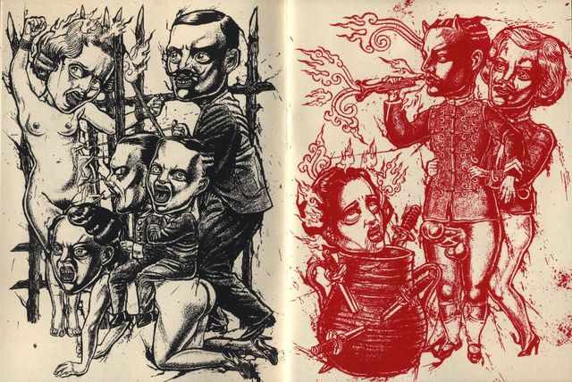Double page d'Antoine Bernhart extraite de Gebrüder Grimm on Hexenschnaps, éd. Re:surgo ! 2013