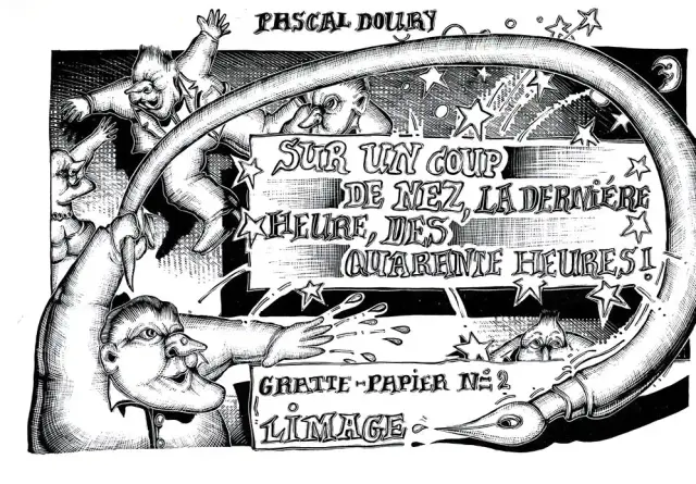 Illustration de pascal Doury extraite de La dernière heure des quarante heures, éd. Limage 1977