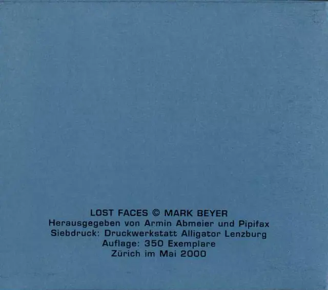 Dos de la jaquette de Lost Faces, de Mark Beyer, éd. Pipifax, 2000.