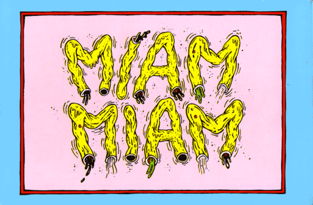Dos de la jaquette sérigraphiée de Miam Miam, de Jacques Pyon