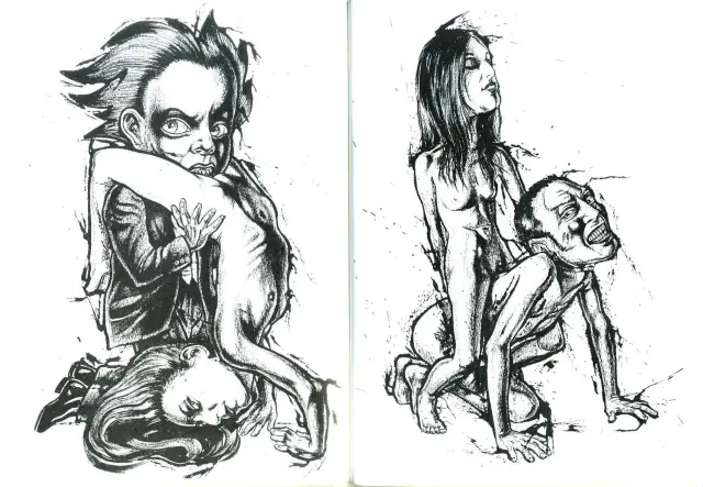 Double page extraite de Ssketchbouc Carne Satan d'Antoine Bernhart - Éd. Le Dernier Cri