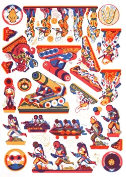 Planche n° 2 du portfolio Paper Toys, Icinori, éd. Else Edizioni, 2014.