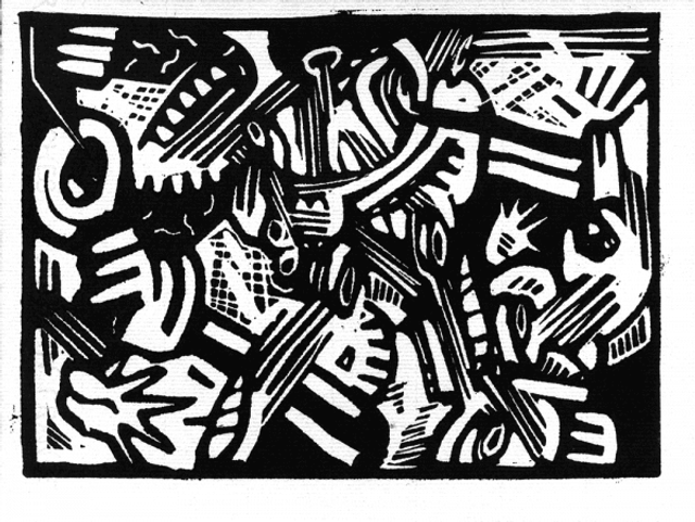 Une des dix linogravures constituant le portfolio Ton Ami, de Pakito Bolino
