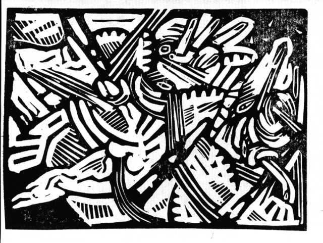 Une des dix linogravures constituant le portfolio Ton Ami, de Pakito Bolino