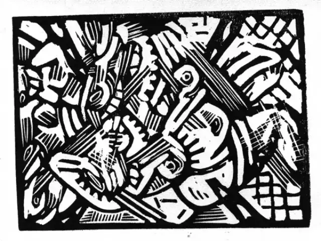 Une des dix linogravures constituant le portfolio Ton Ami, de Pakito Bolino