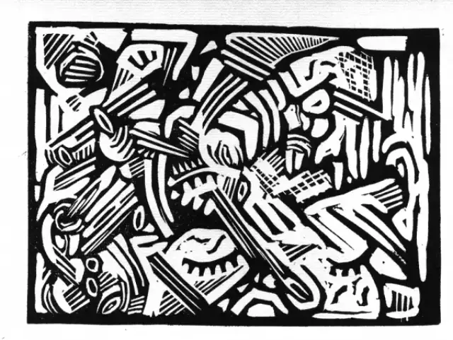 Une des dix linogravures constituant le portfolio Ton Ami, de Pakito Bolino
