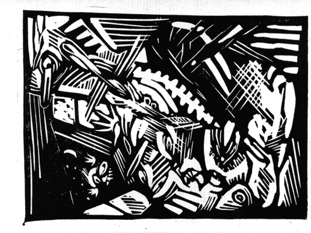 Une des dix linogravures constituant le portfolio Ton Ami, de Pakito Bolino