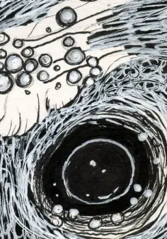 Détail de Wolfy, dessin original de Mia Mäkilä